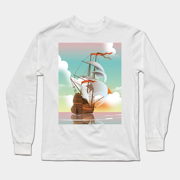 Old Sailing Ship Long Sleeve T-Shirt by nickemporium1